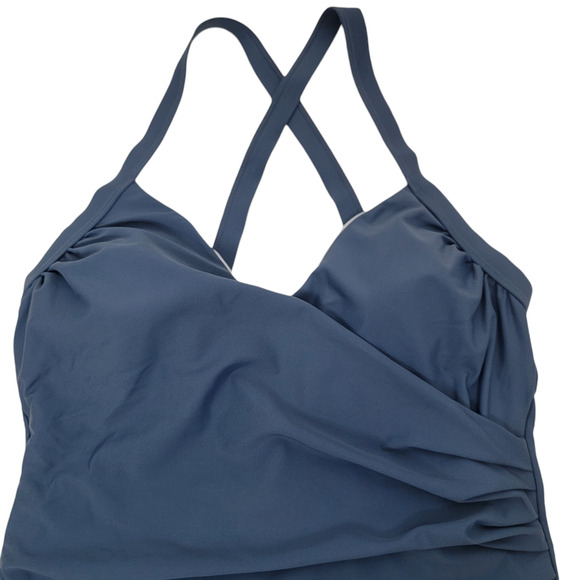 NWT Cupshe Blue Ruched Swimsuit One Piece Tummy Control Criss Cross Back 0X - Picture 2 of 10